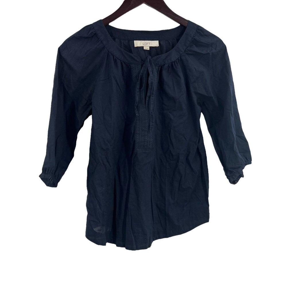 Loft Navy Blue Peasant‎ Blouse Size XS